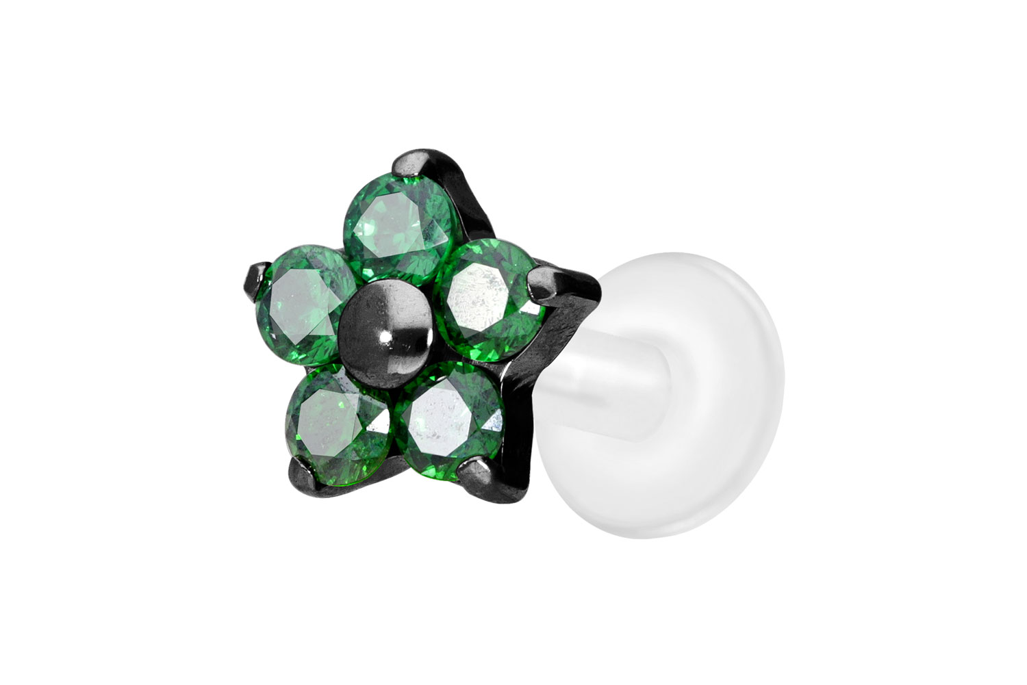 PTFE Labret Piercing mit Innengewinde + Titan-Aufsatz KRISTALLBLUME